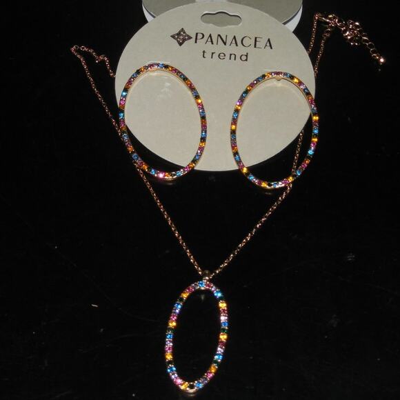 Panacea Disco Homecoming Prom Cocktail  Pave Baubles Oval Earrings & Necklace - Picture 1 of 6